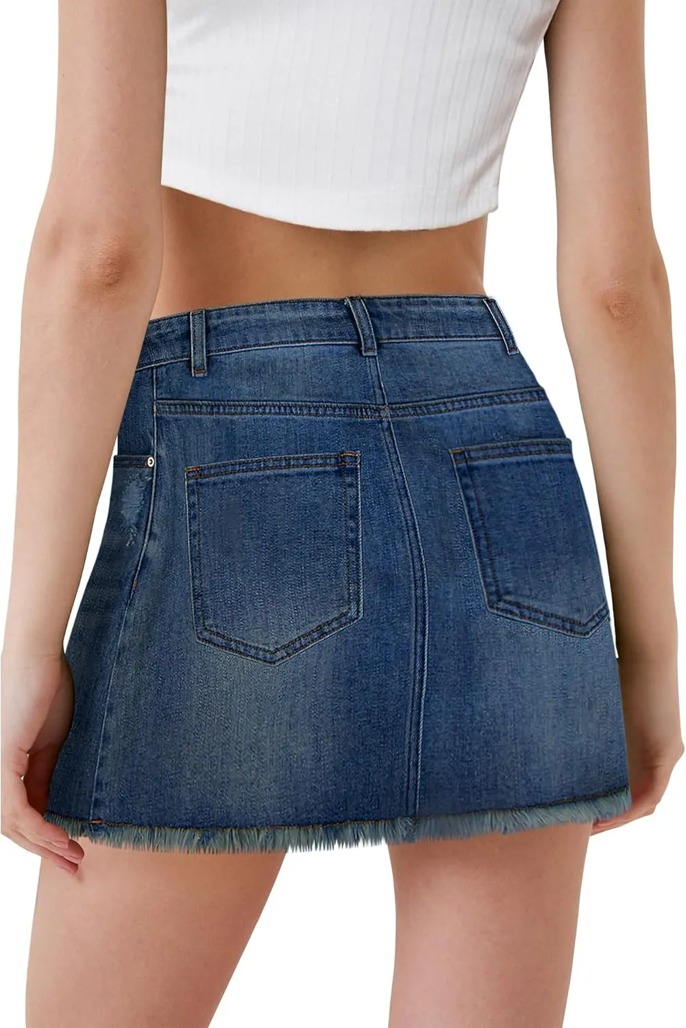 Women's Skorts Mid Waist Zipper Edgy Retro Raw Cut Hem Mini Denim Jean Skirt