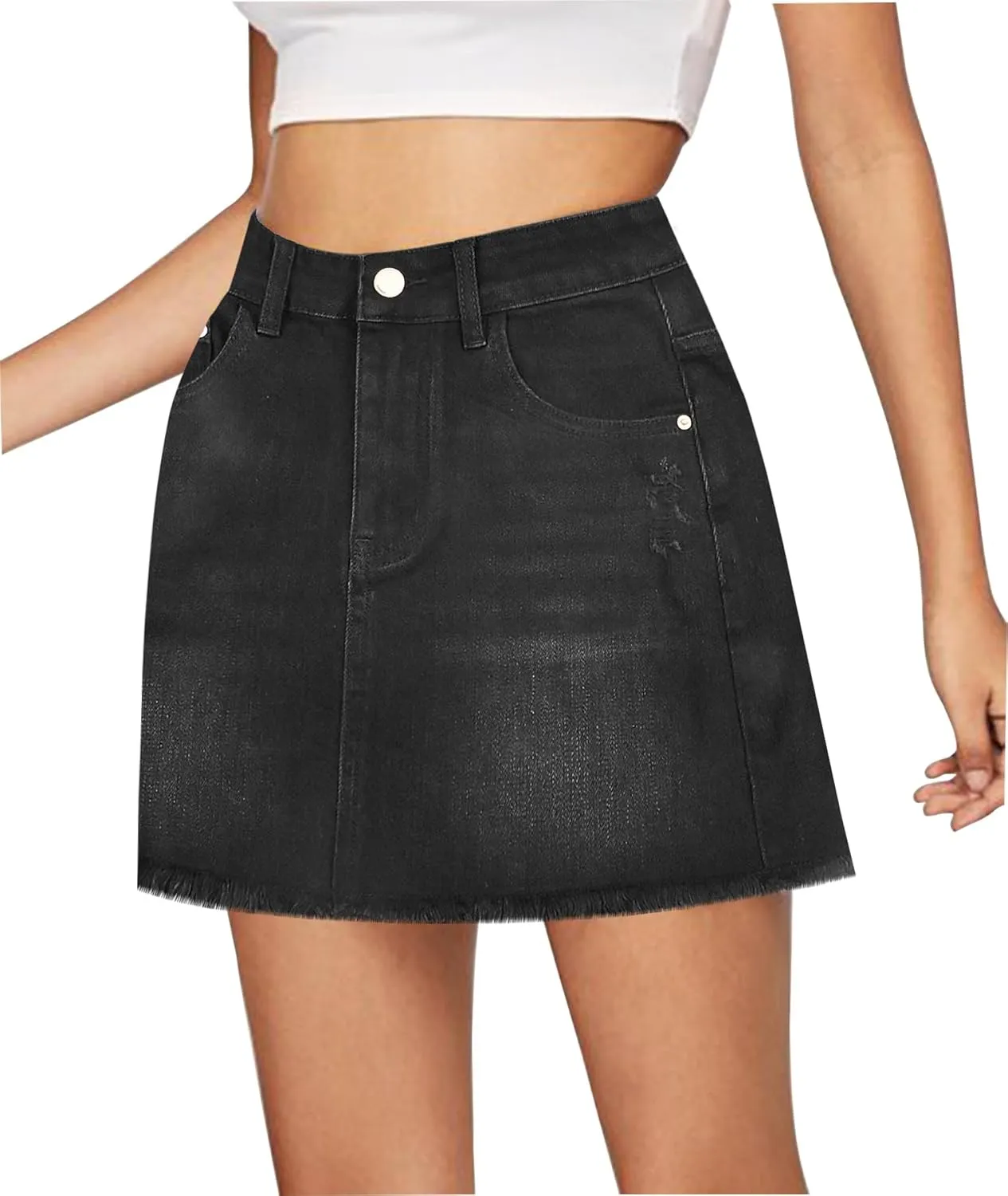 Women's Skorts Mid Waist Zipper Edgy Retro Raw Cut Hem Mini Denim Jean Skirt