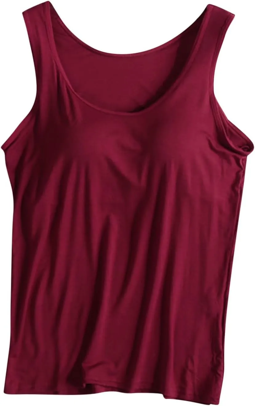 Womens Tank Tops with Built in Bras Comfy Fit Padded Camisole Without Rims Integrated Base Undershirt