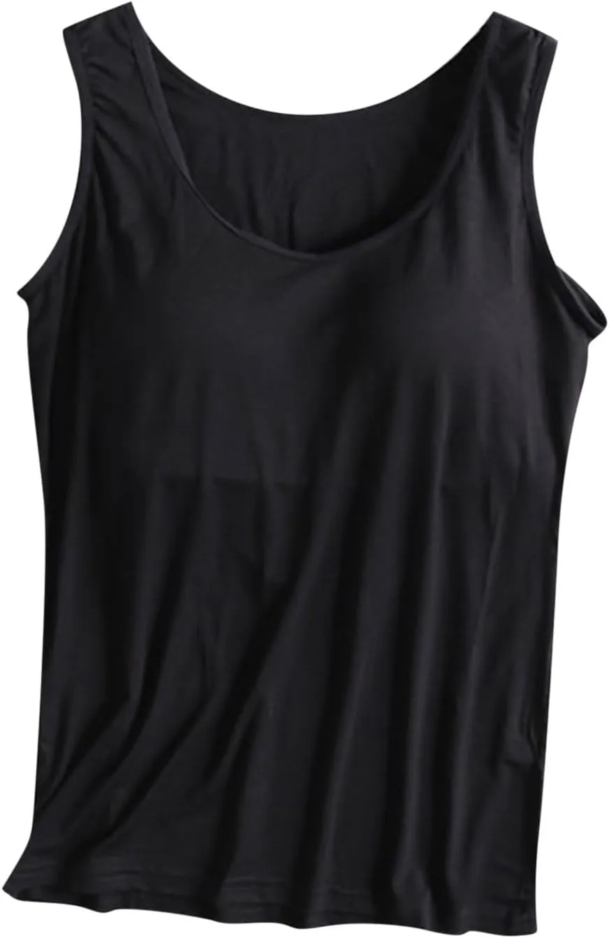 Womens Tank Tops with Built in Bras Comfy Fit Padded Camisole Without Rims Integrated Base Undershirt