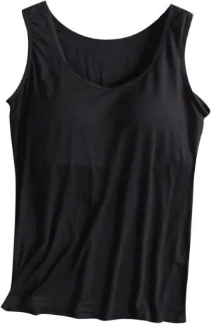 Womens Tank Tops with Built in Bras Comfy Fit Padded Camisole Without Rims Integrated Base Undershirt