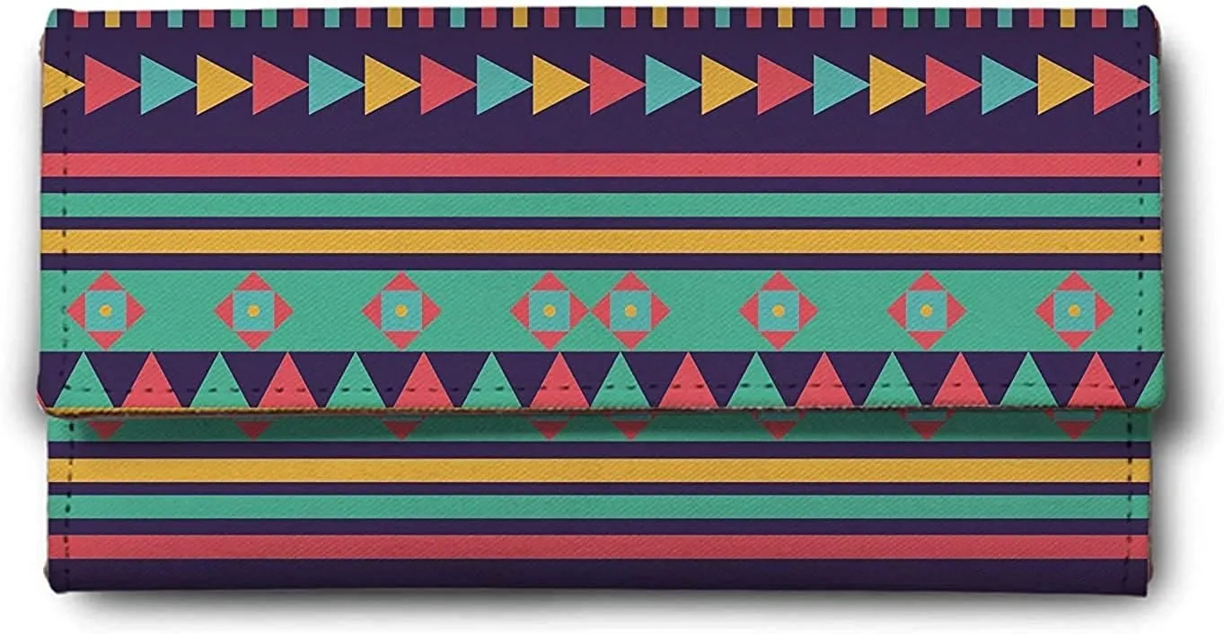 Women's Triangular Art Pattern Faux Leather Printed Wallet | Wallet for Women | Ladies Purse | Clutch | Multiple Card Holder Organizer and Phone Pocket Zip Wallet.
