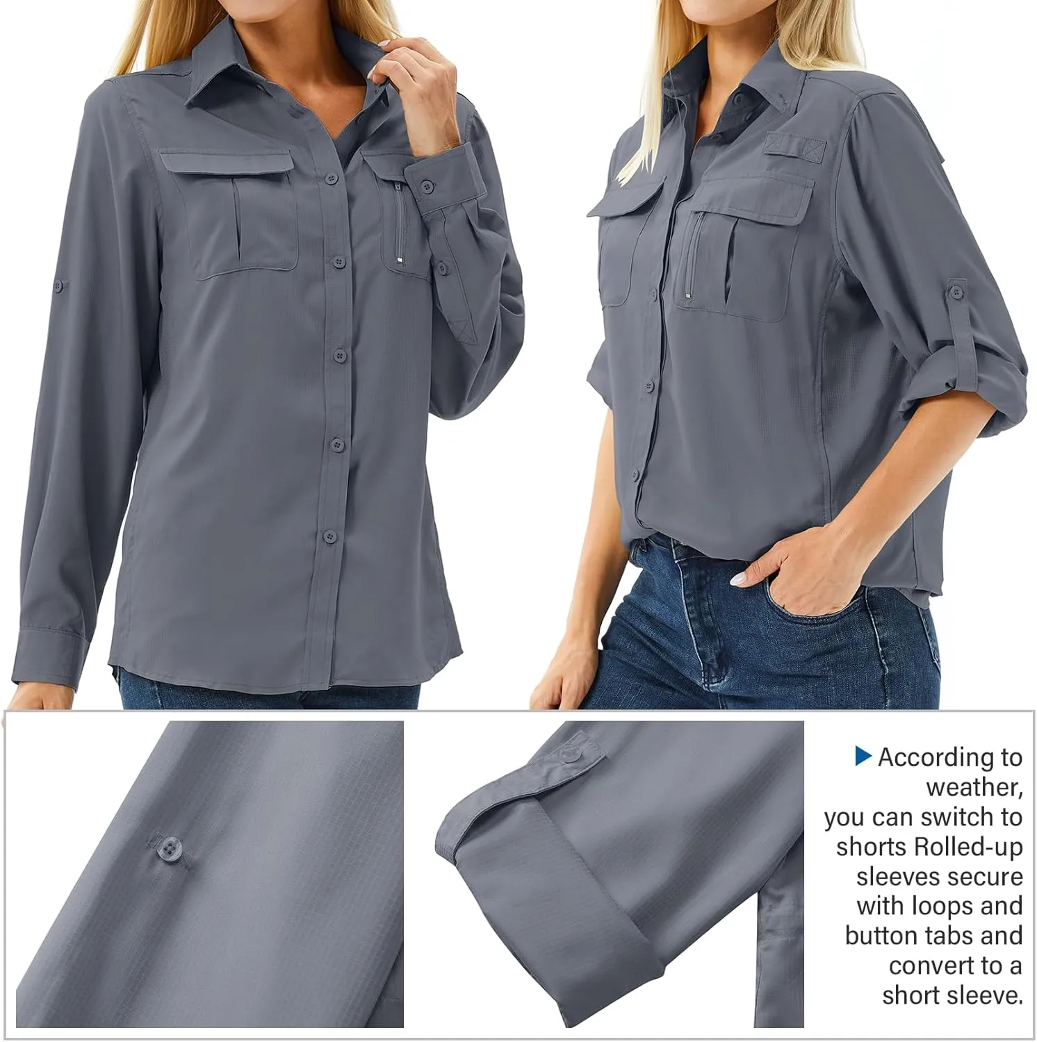 Women's UPF 50 Long Sleeve UV Sun Protection Safari Shirts Outdoor Quick Dry Fishing Hiking Travel Shirts