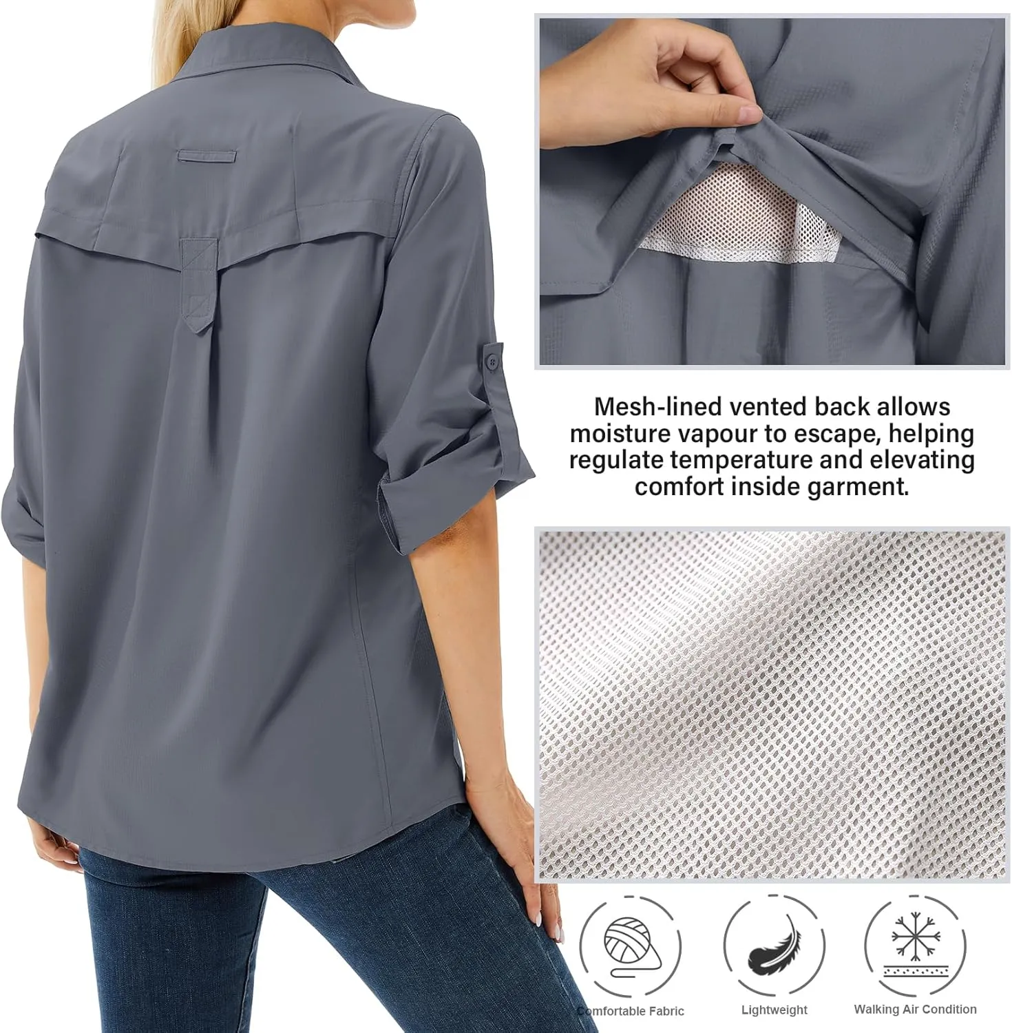 Women's UPF 50 Long Sleeve UV Sun Protection Safari Shirts Outdoor Quick Dry Fishing Hiking Travel Shirts