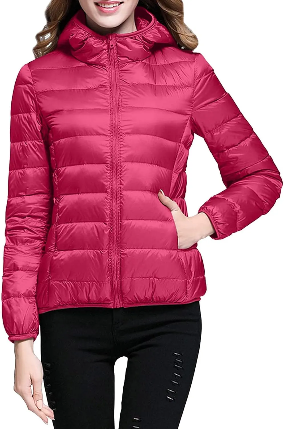 Womens Warm Lightweight Puffer Jackets Fashion Solid Color Waterproof Quilted Coats White Duck Down Casual Outerwears