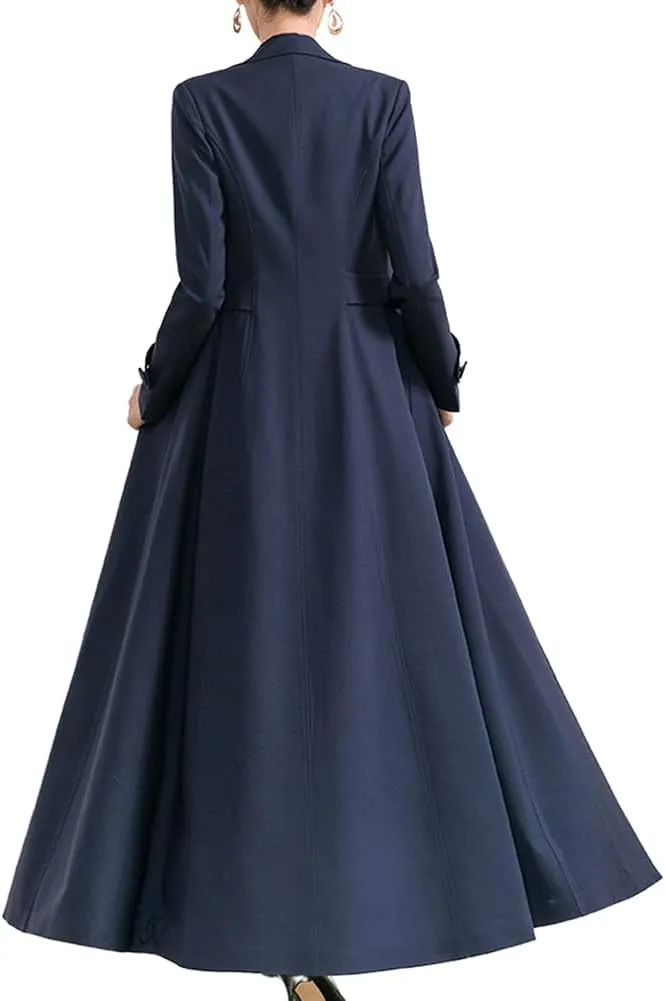 Womens Woolen Blend Ankle Length Lapel Long Maxi Trench Coat Jacket Parka Outwear Overcoat
