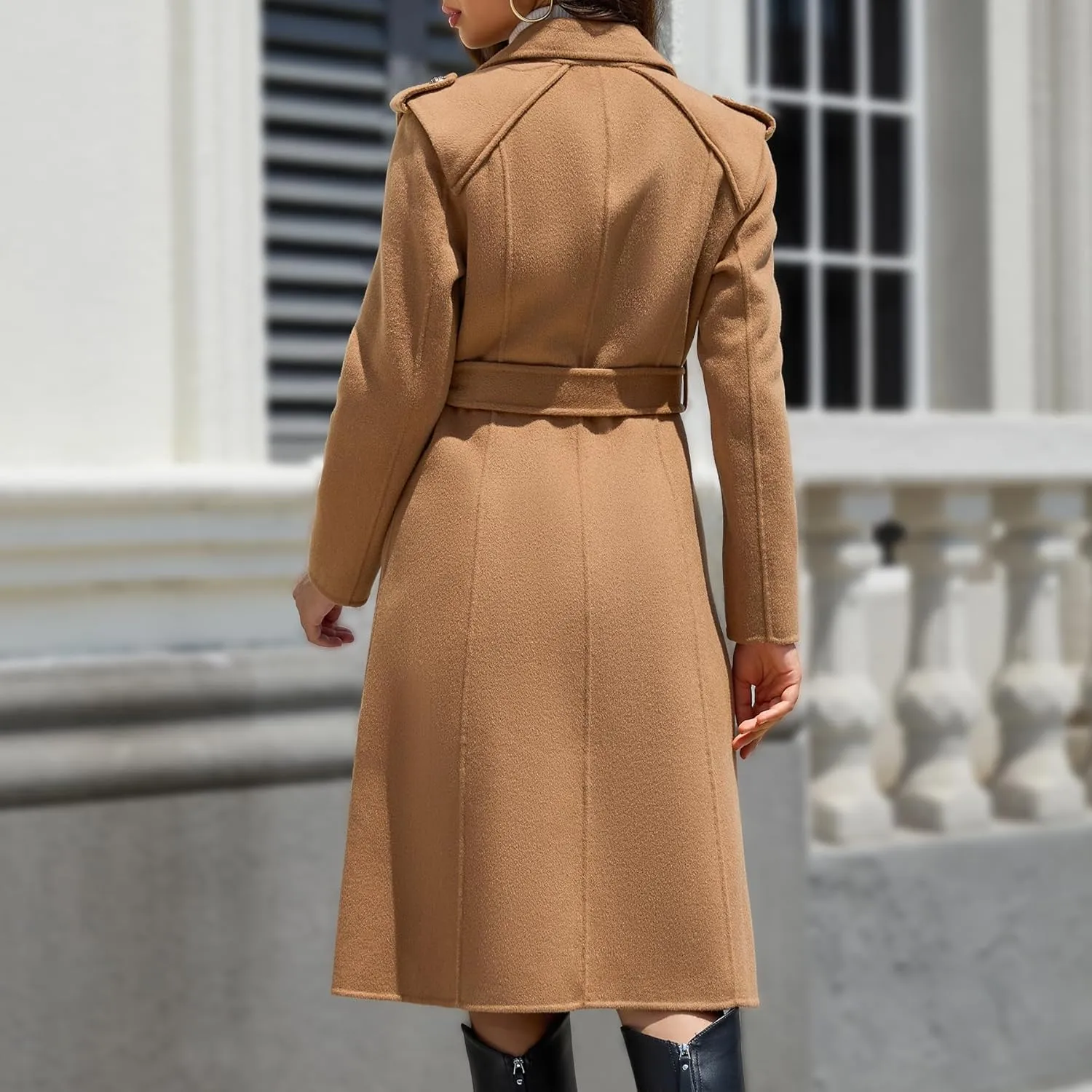 Wool Blend Wrap Coat Women's Superior 70% Wool Coat, Classy Long Wool Coat with Belt