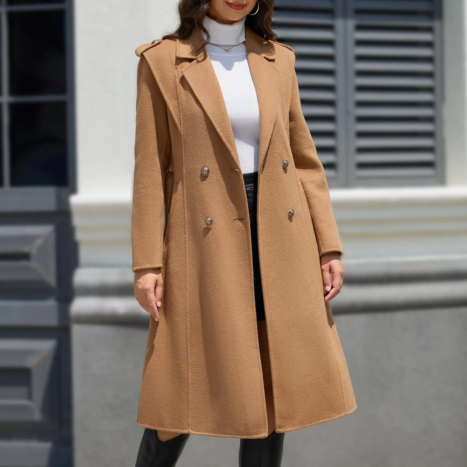 Wool Blend Wrap Coat Women's Superior 70% Wool Coat, Classy Long Wool Coat with Belt