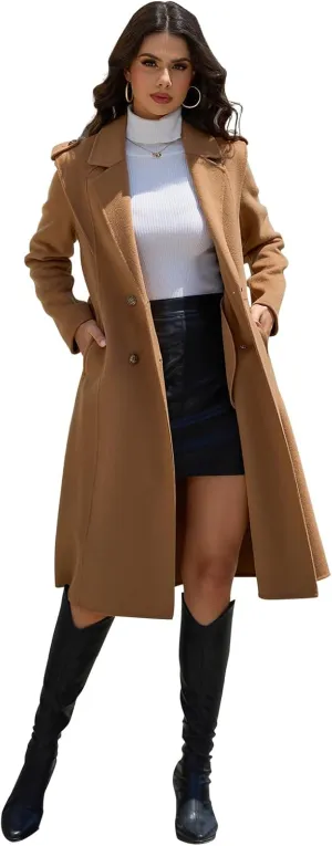 Wool Blend Wrap Coat Women's Superior 70% Wool Coat, Classy Long Wool Coat with Belt