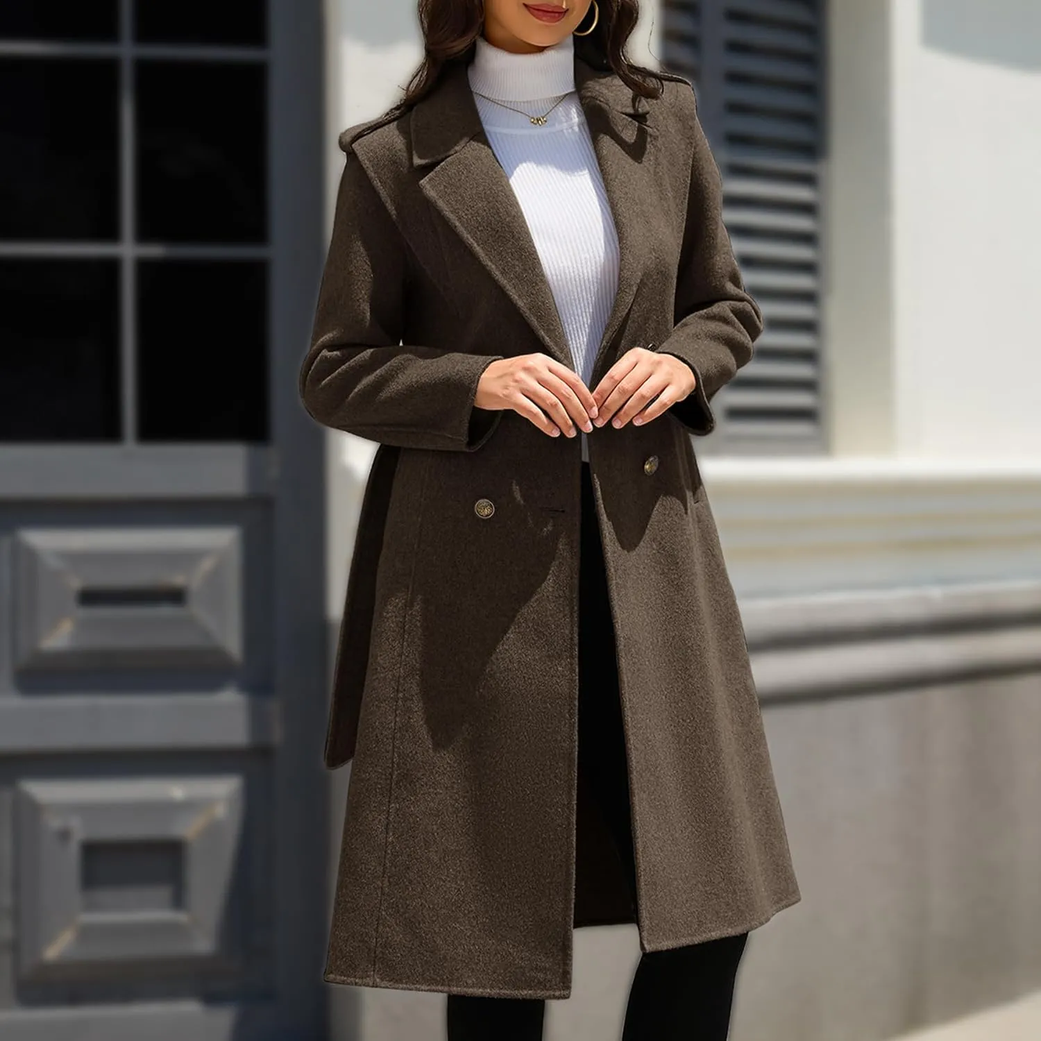 Wool Blend Wrap Coat Women's Superior 70% Wool Coat, Classy Long Wool Coat with Belt