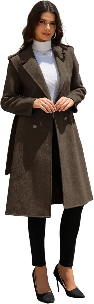 Wool Blend Wrap Coat Women's Superior 70% Wool Coat, Classy Long Wool Coat with Belt
