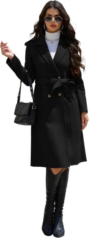 Wool Blend Wrap Coat Women's Superior 70% Wool Coat, Classy Long Wool Coat with Belt