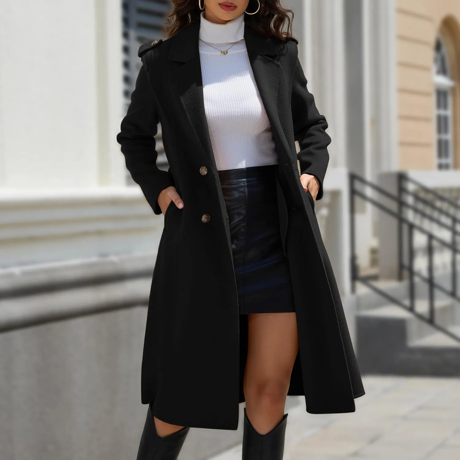 Wool Blend Wrap Coat Women's Superior 70% Wool Coat, Classy Long Wool Coat with Belt