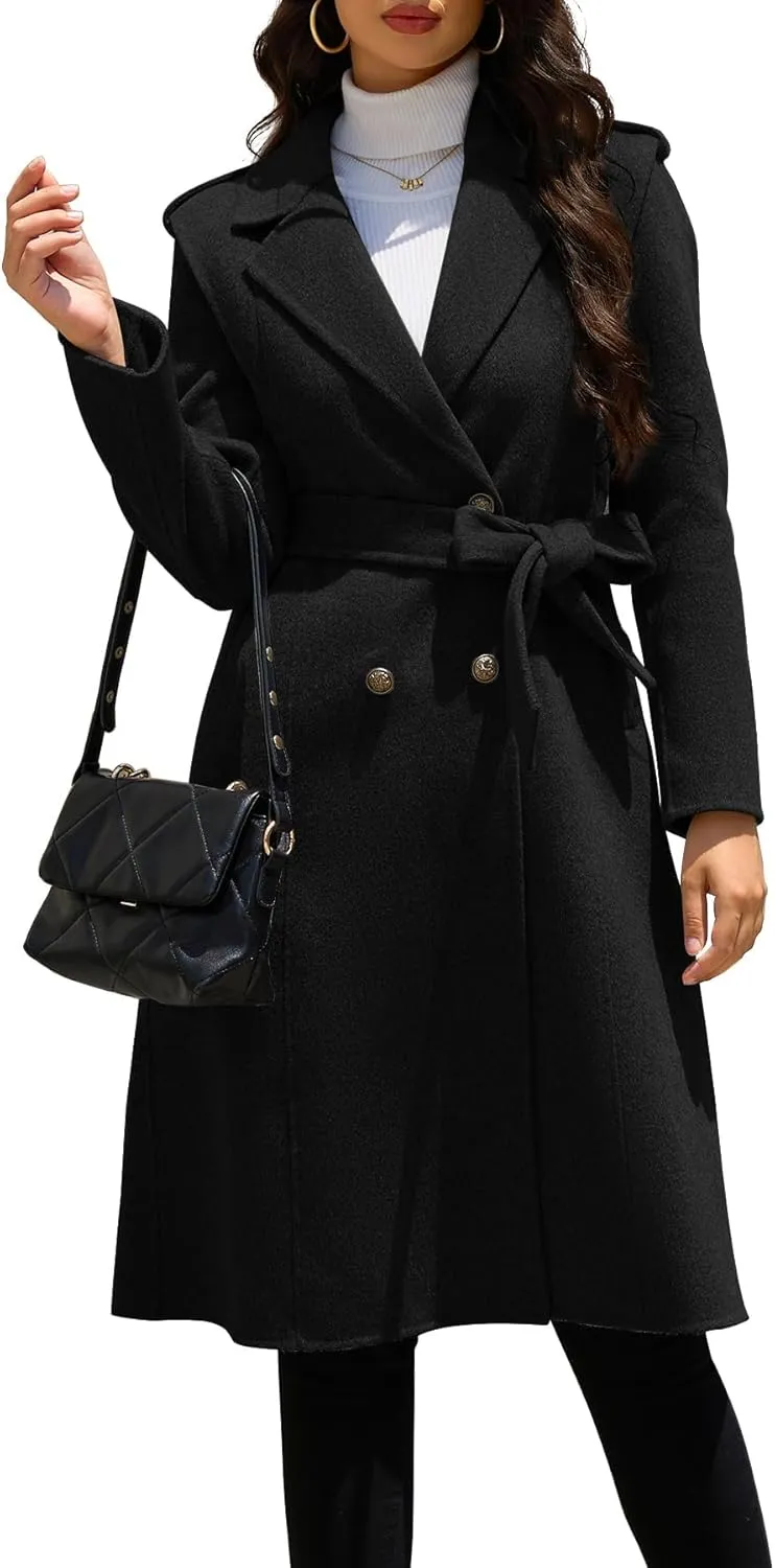 Wool Blend Wrap Coat Women's Superior 70% Wool Coat, Classy Long Wool Coat with Belt