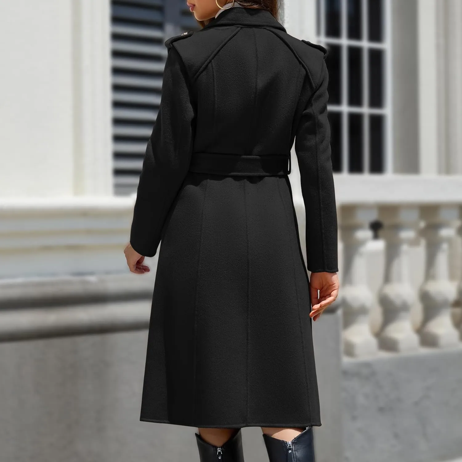 Wool Blend Wrap Coat Women's Superior 70% Wool Coat, Classy Long Wool Coat with Belt