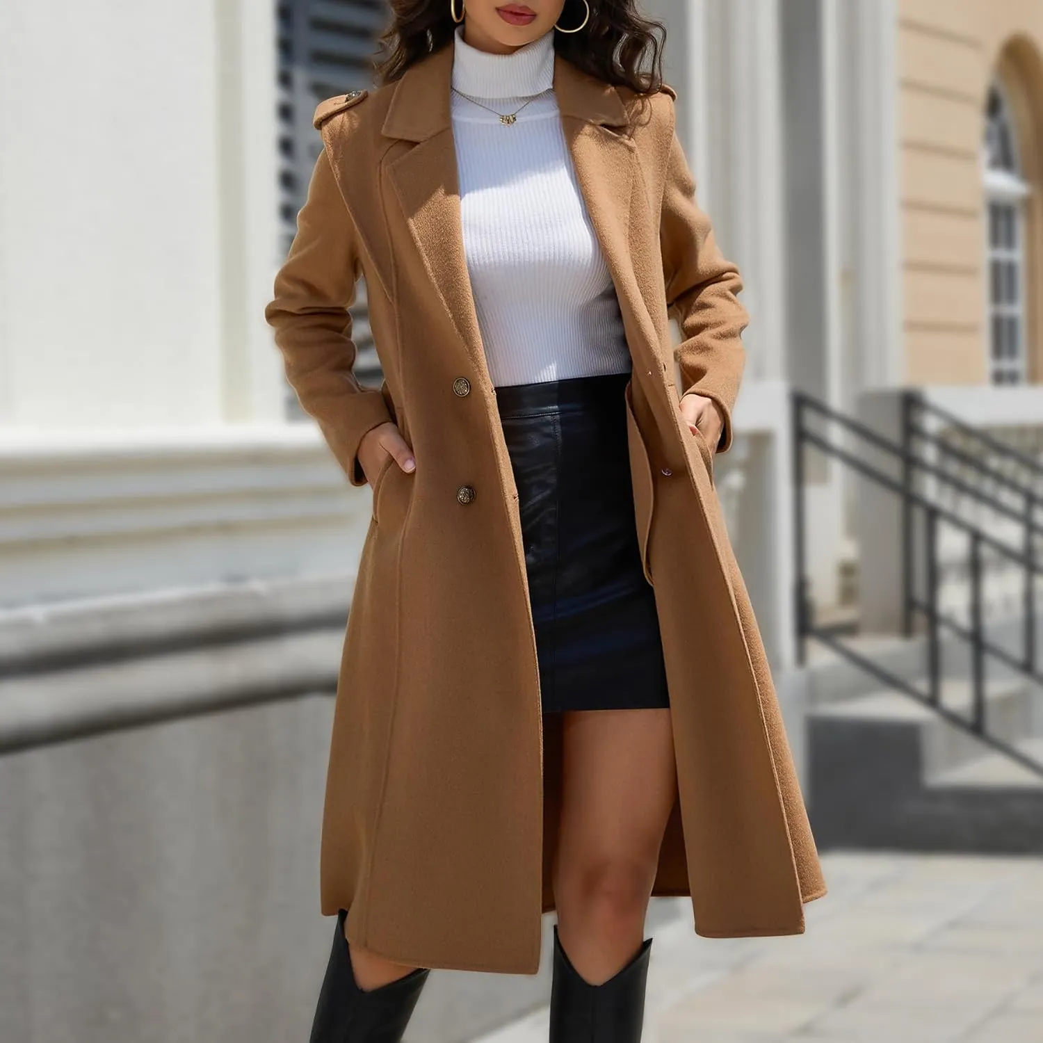 Wool Blend Wrap Coat Women's Superior 70% Wool Coat, Classy Long Wool Coat with Belt