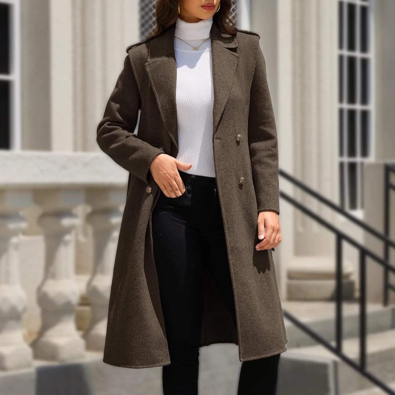 Wool Blend Wrap Coat Women's Superior 70% Wool Coat, Classy Long Wool Coat with Belt