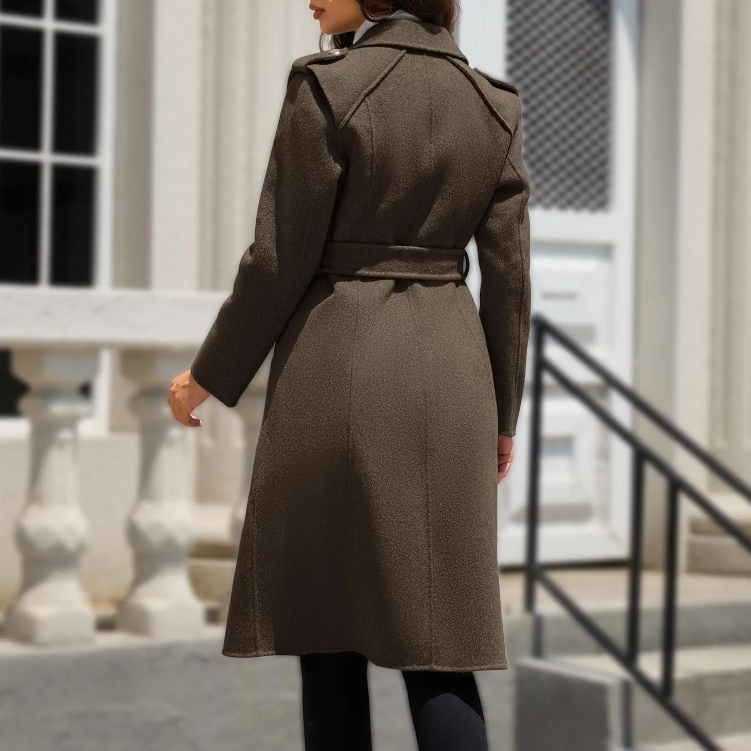 Wool Blend Wrap Coat Women's Superior 70% Wool Coat, Classy Long Wool Coat with Belt