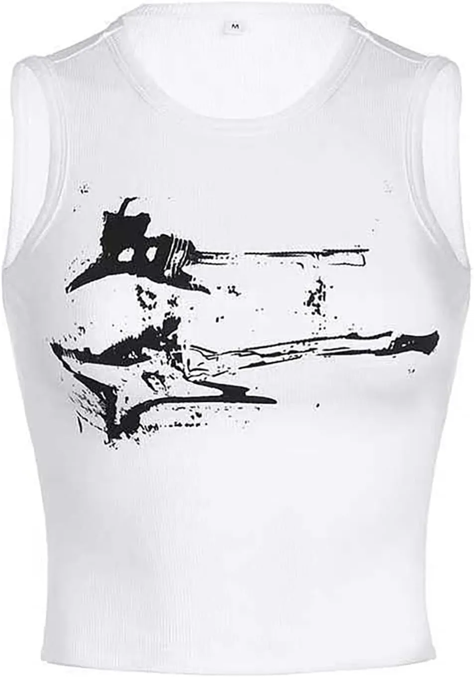 Xineicy Women's Star Sleeveless Crop Top Vintage Y2k Tops Round Neck Racerback Tank Tops Casual Tee