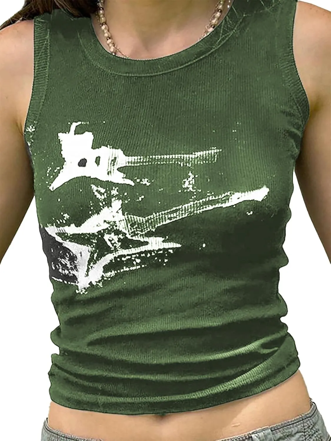 Xineicy Women's Star Sleeveless Crop Top Vintage Y2k Tops Round Neck Racerback Tank Tops Casual Tee