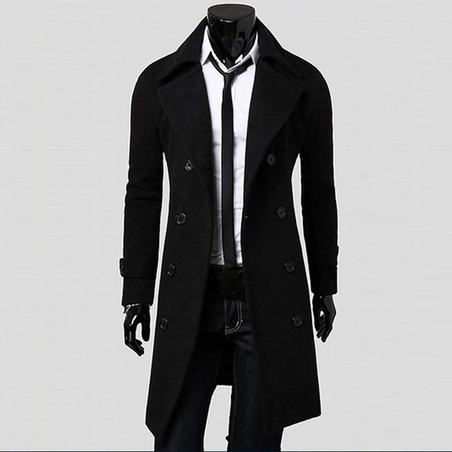 Ymosrh Mens Jacket Winter Men Slim Stylish Trench Coat Double Breasted Long Jacket Coat