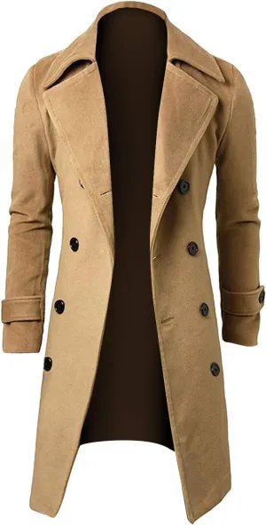 Ymosrh Mens Jacket Winter Men Slim Stylish Trench Coat Double Breasted Long Jacket Coat