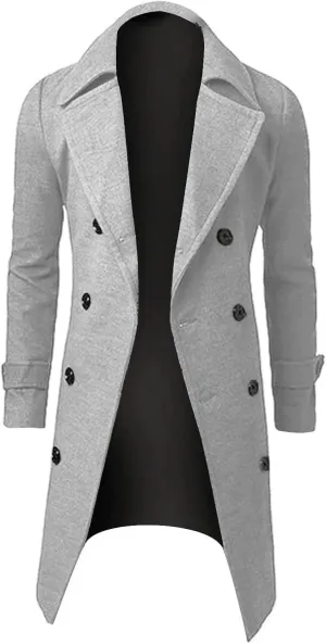 Ymosrh Mens Jacket Winter Men Slim Stylish Trench Coat Double Breasted Long Jacket Coat