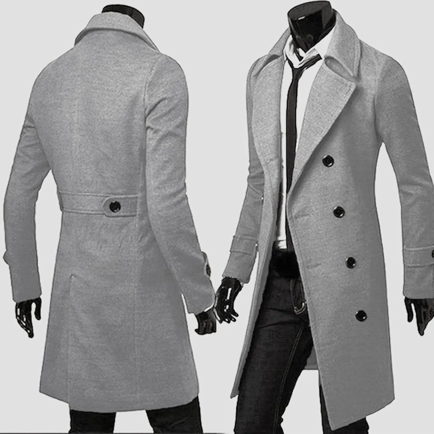 Ymosrh Mens Jacket Winter Men Slim Stylish Trench Coat Double Breasted Long Jacket Coat