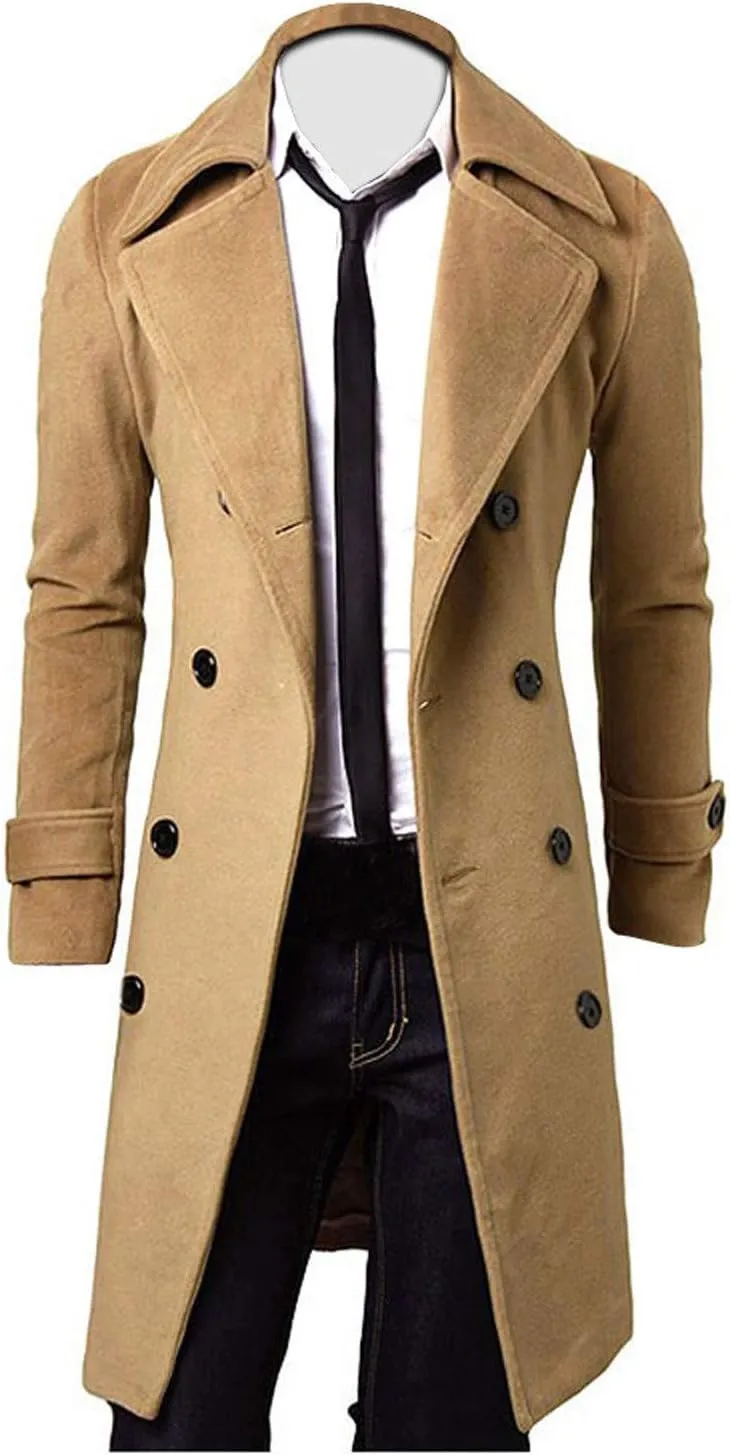 Ymosrh Mens Jacket Winter Men Slim Stylish Trench Coat Double Breasted Long Jacket Coat