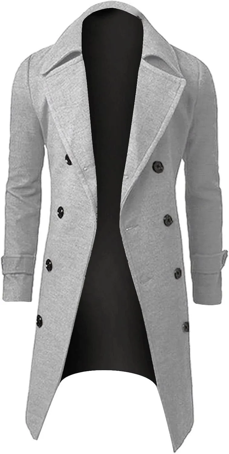 Ymosrh Mens Jacket Winter Men Slim Stylish Trench Coat Double Breasted Long Jacket Coat