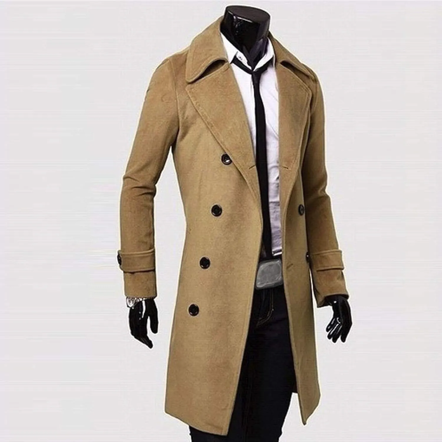 Ymosrh Mens Jacket Winter Men Slim Stylish Trench Coat Double Breasted Long Jacket Coat