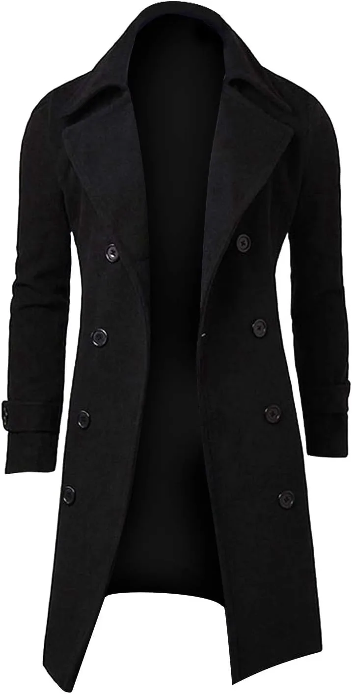 Ymosrh Mens Jacket Winter Men Slim Stylish Trench Coat Double Breasted Long Jacket Coat