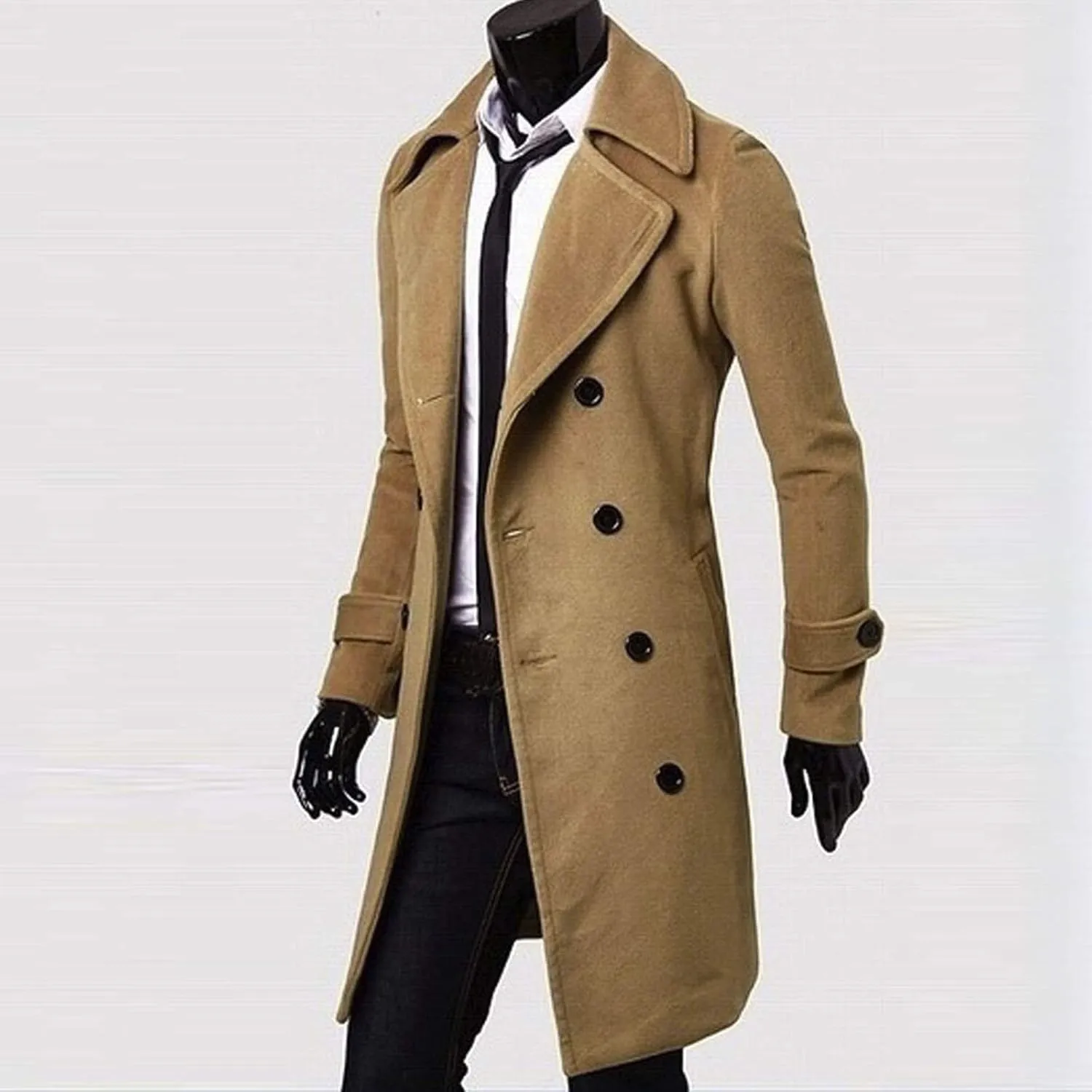 Ymosrh Mens Jacket Winter Men Slim Stylish Trench Coat Double Breasted Long Jacket Coat
