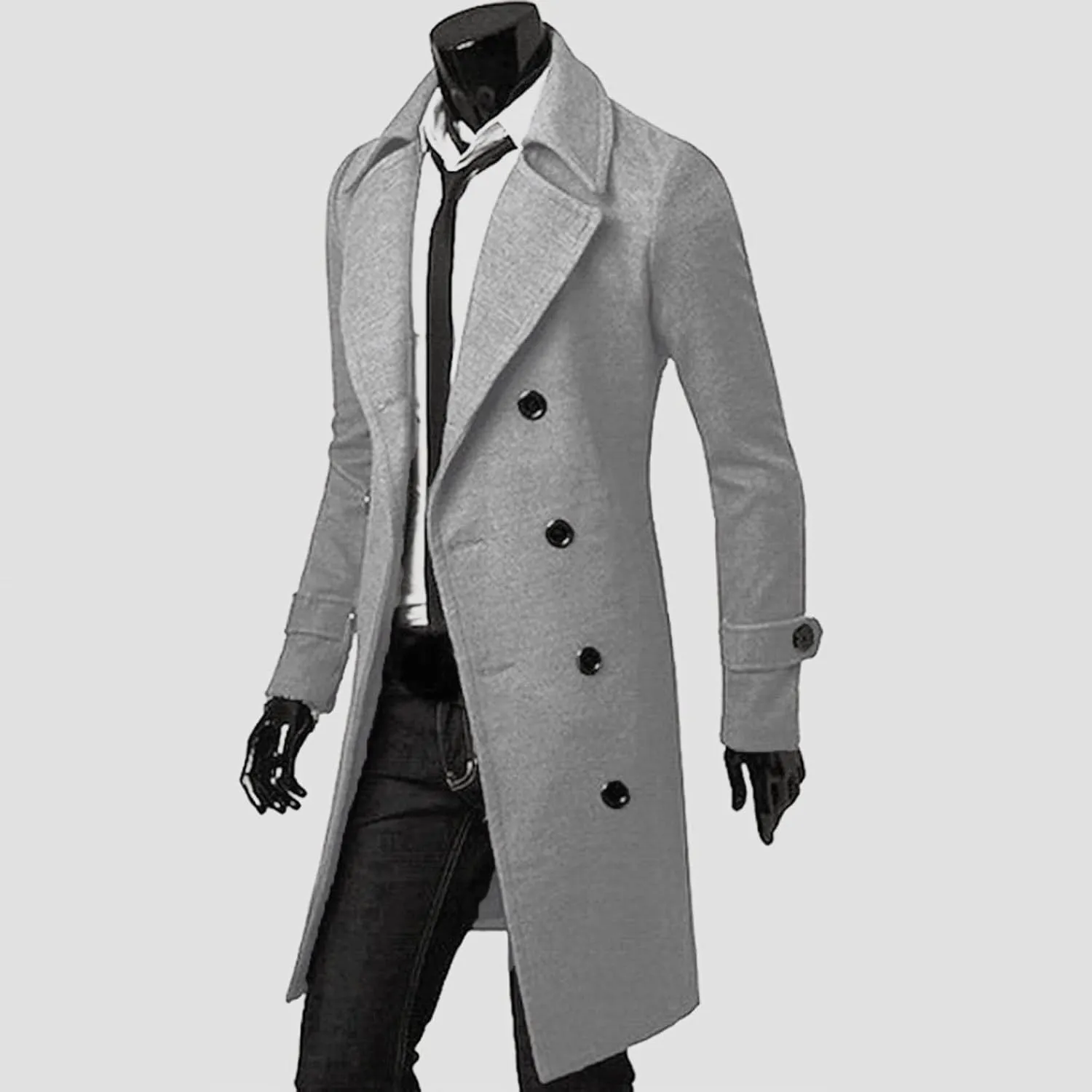 Ymosrh Mens Jacket Winter Men Slim Stylish Trench Coat Double Breasted Long Jacket Coat