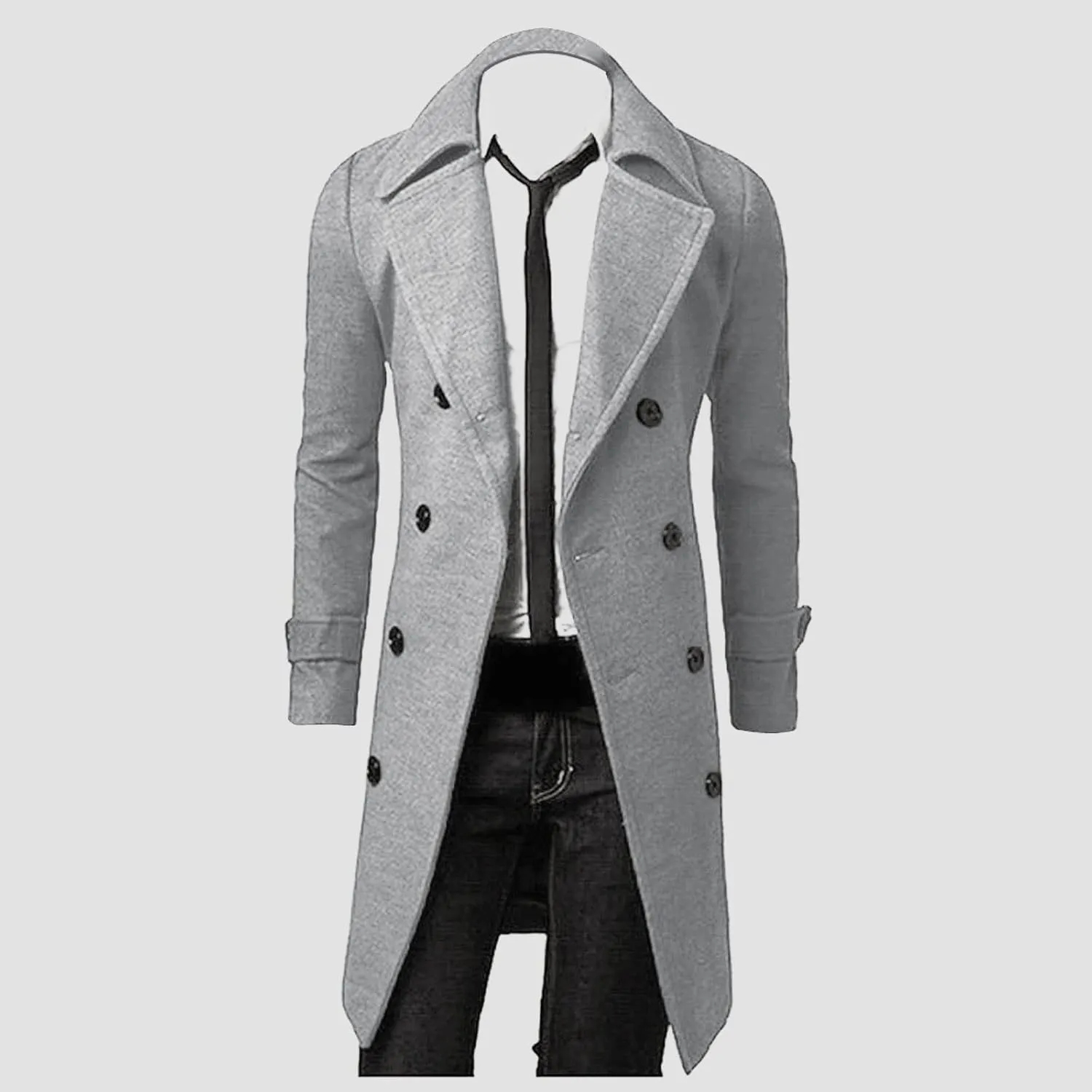 Ymosrh Mens Jacket Winter Men Slim Stylish Trench Coat Double Breasted Long Jacket Coat