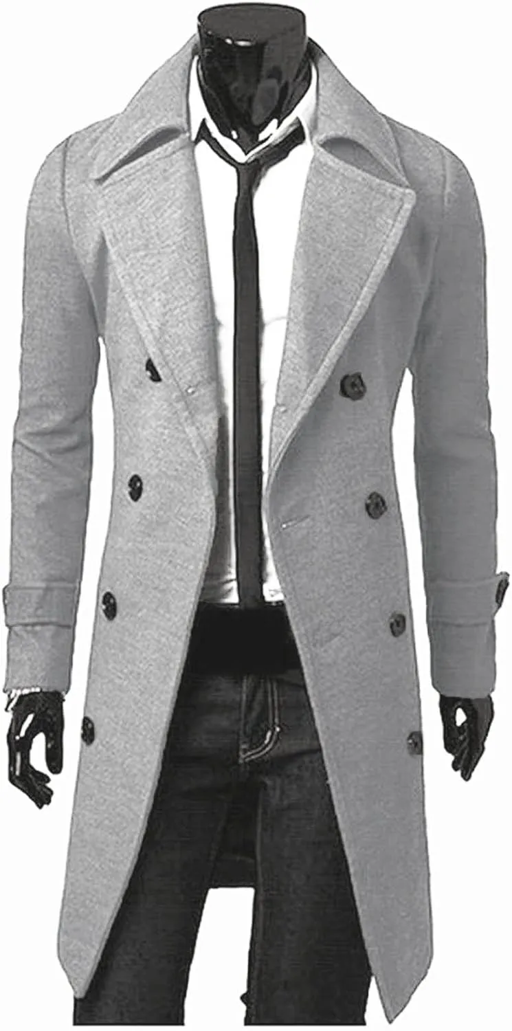 Ymosrh Mens Jacket Winter Men Slim Stylish Trench Coat Double Breasted Long Jacket Coat