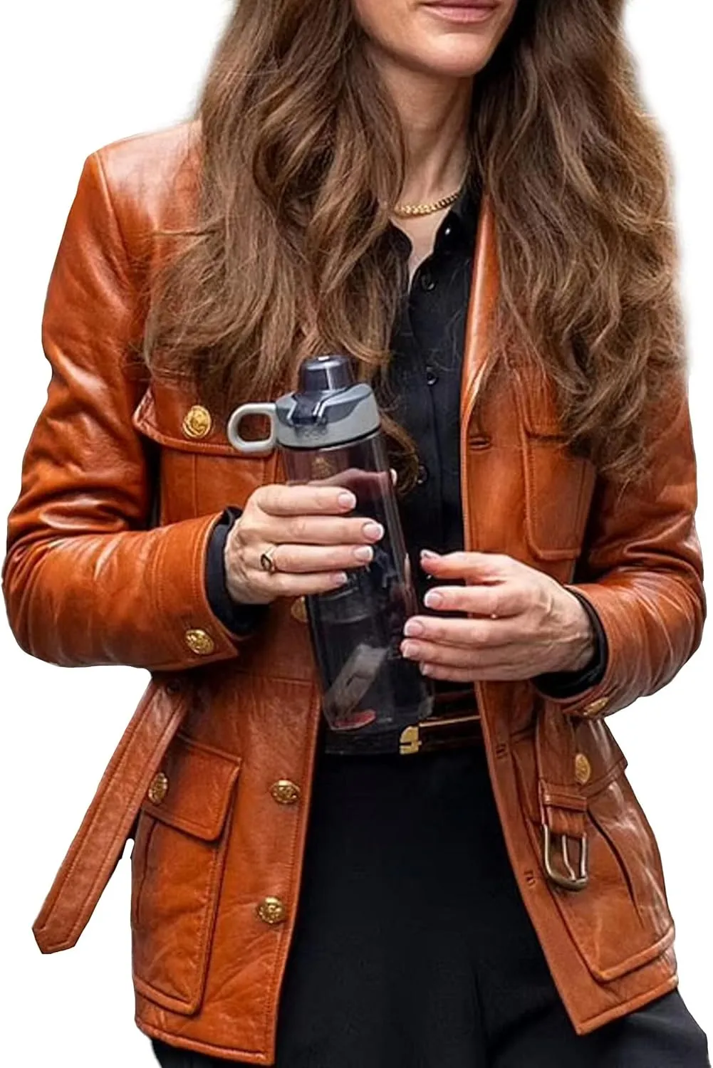 Yolo Jackets Womens Brown Cate Blanchett Movie Kathryn Woodhouse Black and Bag Trench Coat Jacket