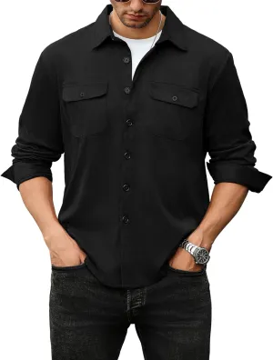ZAFUL Men's Faux Suede Button Down Shirts Jacket Lightweight Shirt Jacket Long Sleeve Work Coat Solid Color Overshirt
