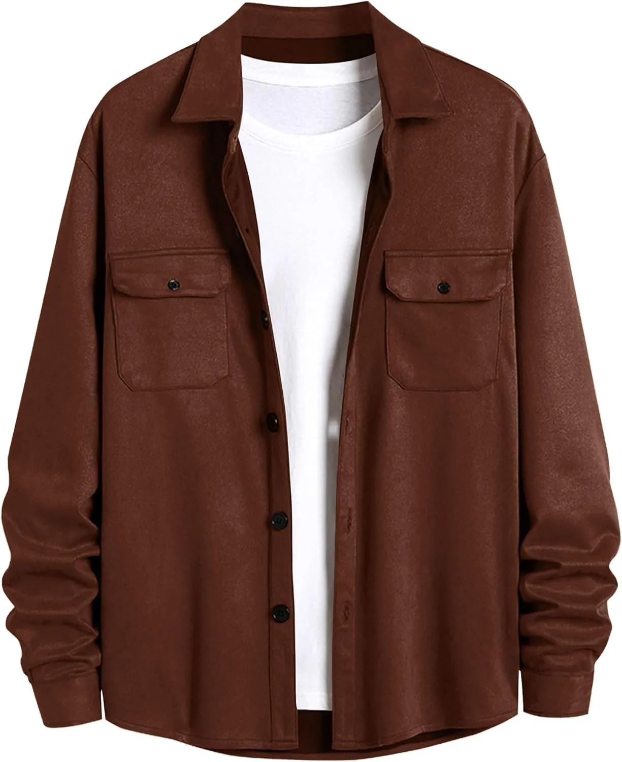 ZAFUL Men's Faux Suede Button Down Shirts Jacket Lightweight Shirt Jacket Long Sleeve Work Coat Solid Color Overshirt
