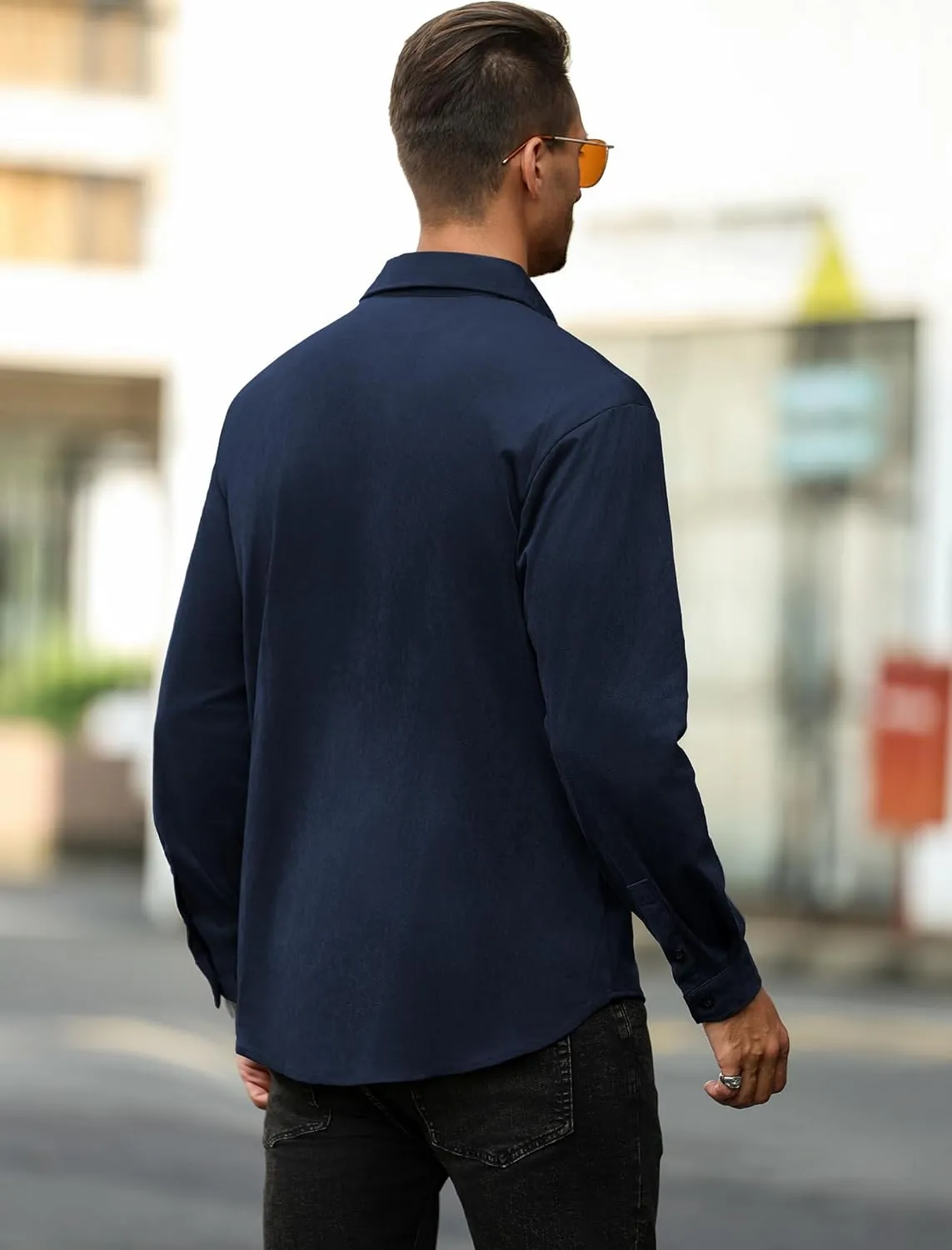 ZAFUL Men's Faux Suede Button Down Shirts Jacket Lightweight Shirt Jacket Long Sleeve Work Coat Solid Color Overshirt