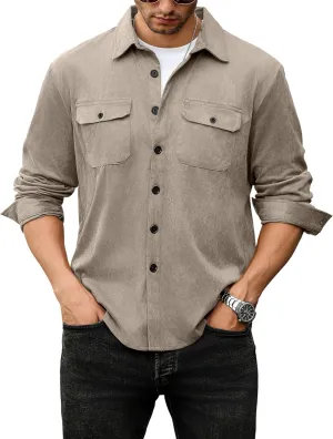 ZAFUL Men's Faux Suede Button Down Shirts Jacket Lightweight Shirt Jacket Long Sleeve Work Coat Solid Color Overshirt