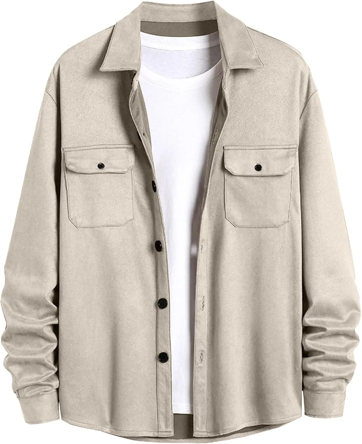 ZAFUL Men's Faux Suede Button Down Shirts Jacket Lightweight Shirt Jacket Long Sleeve Work Coat Solid Color Overshirt