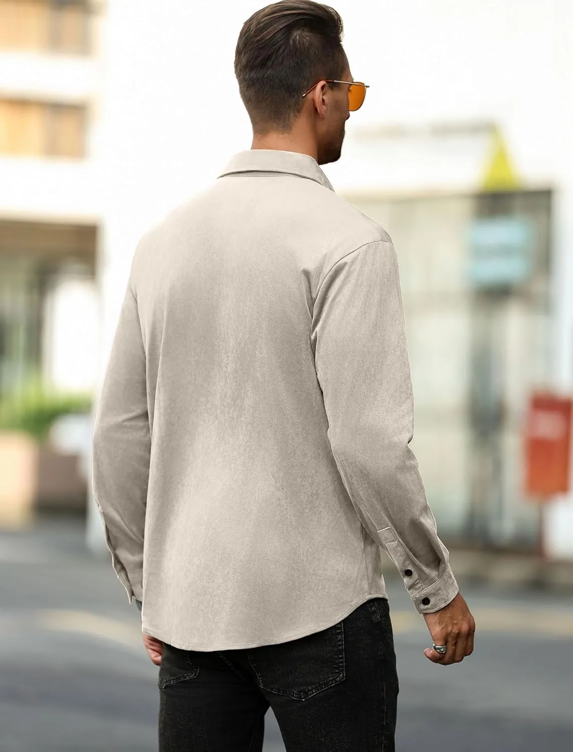 ZAFUL Men's Faux Suede Button Down Shirts Jacket Lightweight Shirt Jacket Long Sleeve Work Coat Solid Color Overshirt