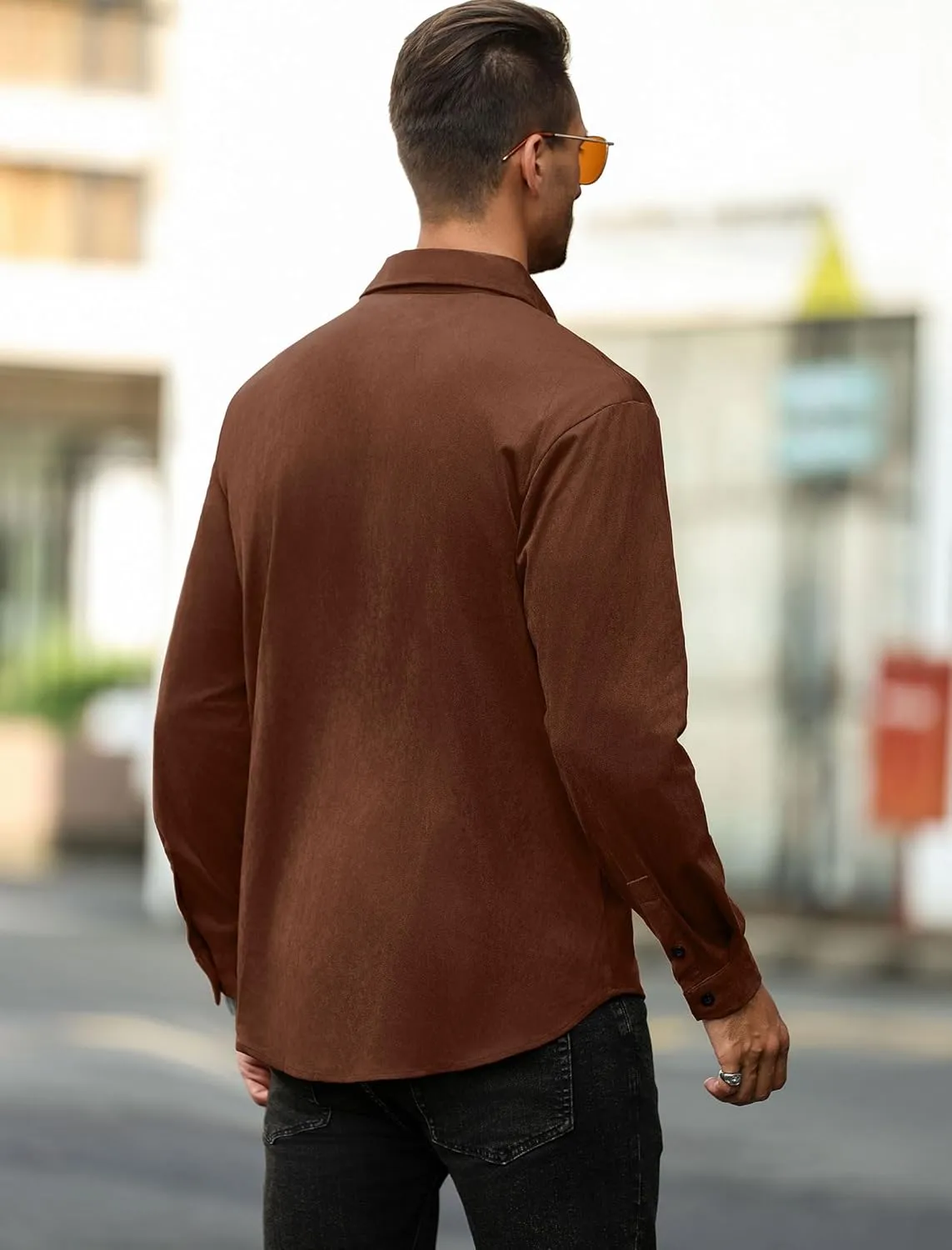 ZAFUL Men's Faux Suede Button Down Shirts Jacket Lightweight Shirt Jacket Long Sleeve Work Coat Solid Color Overshirt
