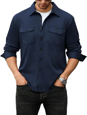 ZAFUL Men's Faux Suede Button Down Shirts Jacket Lightweight Shirt Jacket Long Sleeve Work Coat Solid Color Overshirt