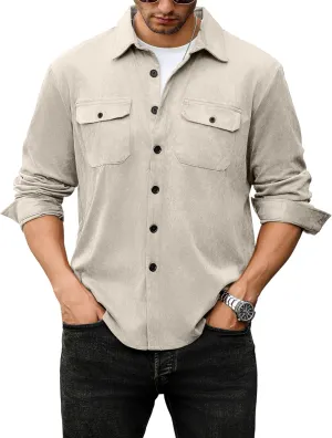 ZAFUL Men's Faux Suede Button Down Shirts Jacket Lightweight Shirt Jacket Long Sleeve Work Coat Solid Color Overshirt