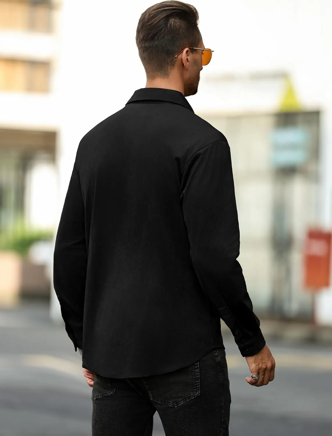ZAFUL Men's Faux Suede Button Down Shirts Jacket Lightweight Shirt Jacket Long Sleeve Work Coat Solid Color Overshirt