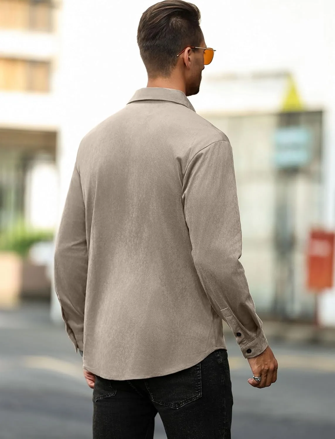 ZAFUL Men's Faux Suede Button Down Shirts Jacket Lightweight Shirt Jacket Long Sleeve Work Coat Solid Color Overshirt