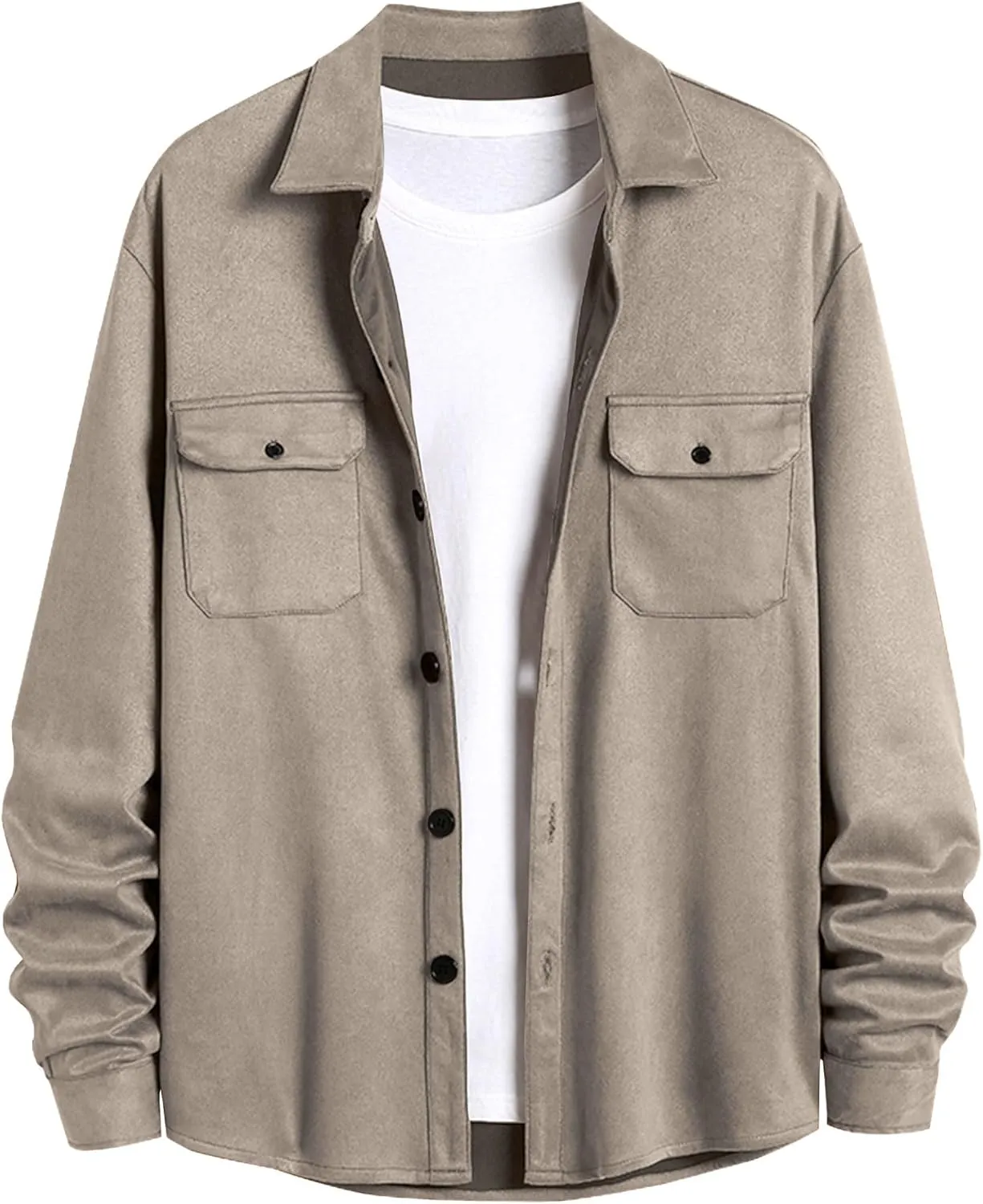 ZAFUL Men's Faux Suede Button Down Shirts Jacket Lightweight Shirt Jacket Long Sleeve Work Coat Solid Color Overshirt