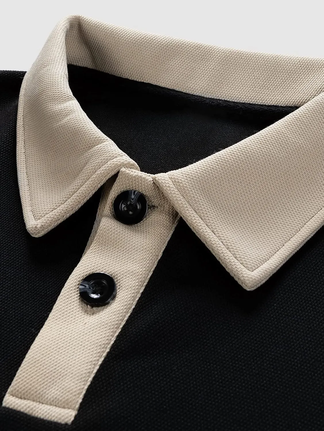 ZAFUL Men's Long Sleeve Polo Shirts Color Spliced Polo Collar Sweatshirt Casual Golf Patchwork Shirts Tops